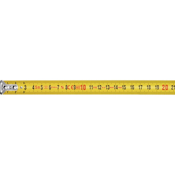 STABILA Taschenbandmaß BM 100, 8 m, Maßband mit metrischer Skala, bruchsicheres ABS-Gehäuse, beweglicher Anfangshaken, Gürtel-Clip, MID-Genauigkeit - 19581