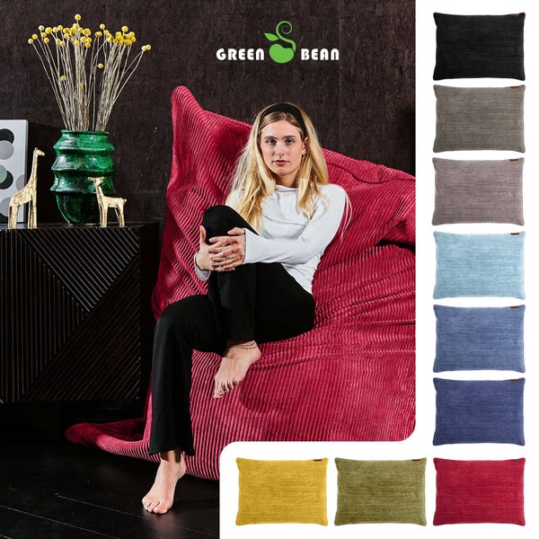 Green Bean XXL Sitzsack aus Cordstoff 370 Liter EPS-Perlen Füllung - Kuschelig Weich Robust & Waschbarem-Stoff Bodenkissen Liegekissen Sitzkissen - Apfelrot