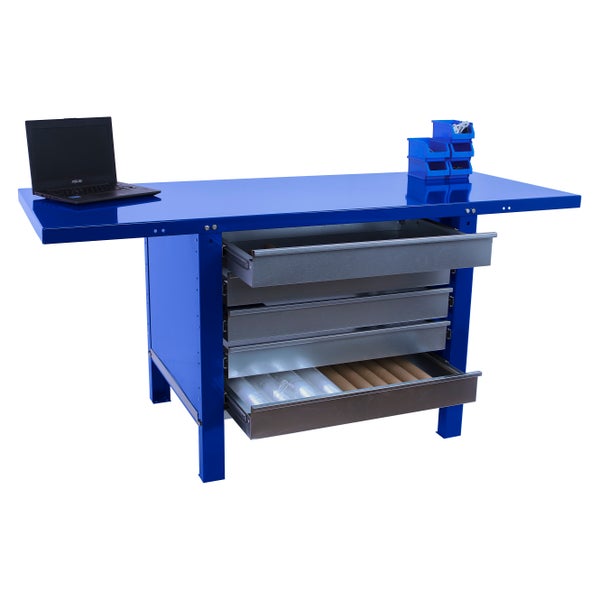 Werkbank BUFFALO METAL mit 5x Schublade | HxBxT 83x150x73cm | Traglast 700kg | Blau