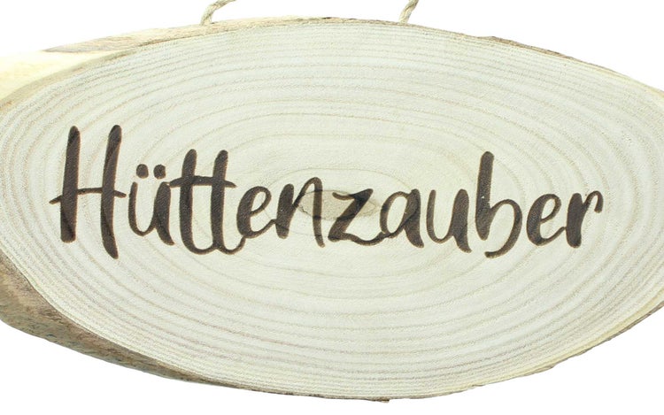 FRANK FLECHTWAREN | Schild Hüttenzauber, PAULOWNIA, HANF, ca. 45 x 21 x 2,5 cm
