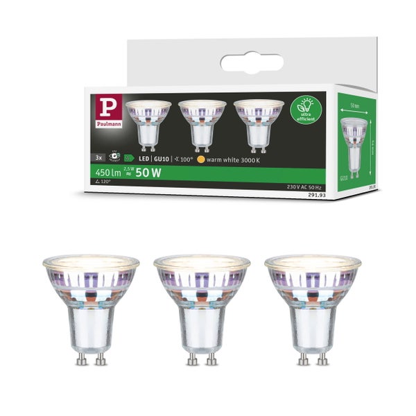 Eco-Line Standard 230V LED Reflektor GU10 3er-Set 3x450lm 3x2,5W 3000K Silber