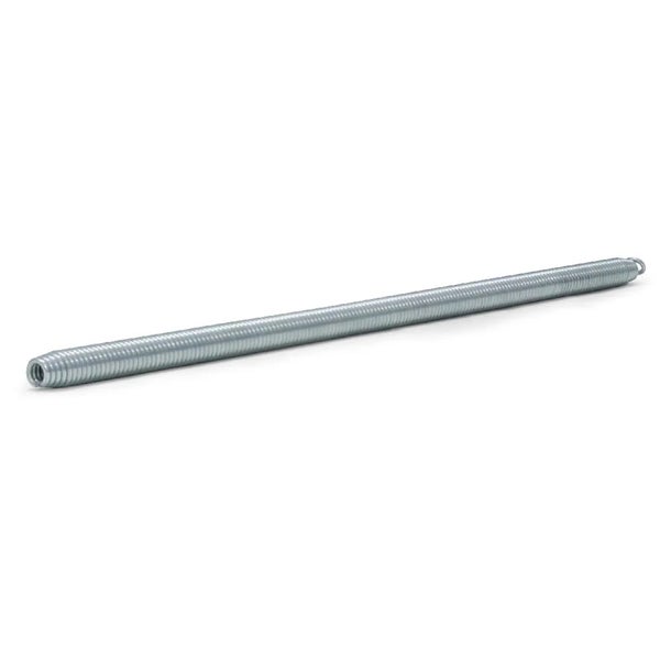 Eine lange, zylindrische Zugfeder aus Metall mit eng gewickelten Windungen.
