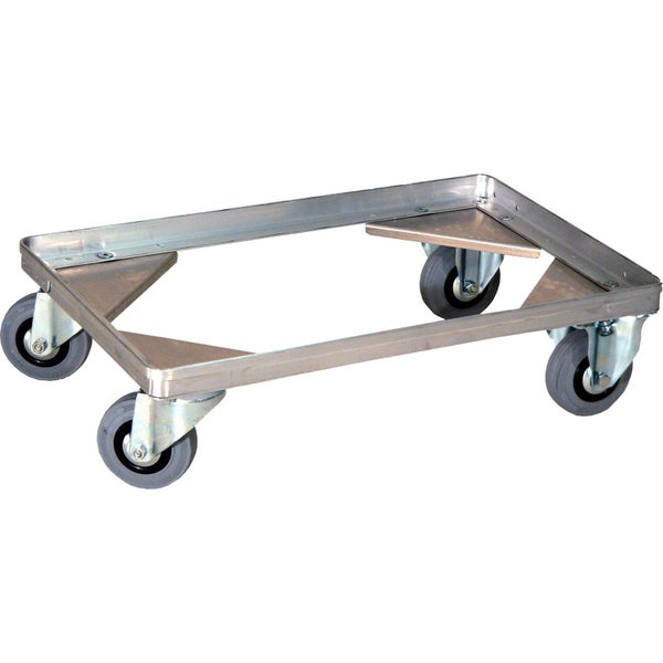 Transportroller aus Metall mit vier Lenkrollen für Eurokästen.
