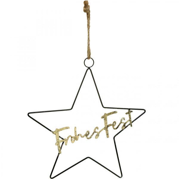 Dekostern mit der Aufschrift Frohes Fest und einer Kordelaufhängung