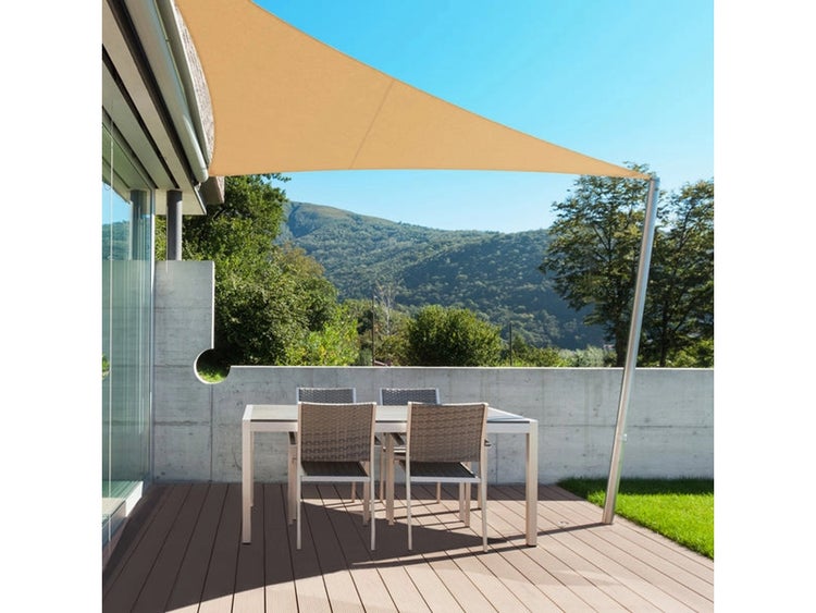 FLOORDIREKT Sonnensegel - Wasserabweisend - Dreieckig - für Garten, Terrasse und Balkon - Sand 5 x 5 x 5 m