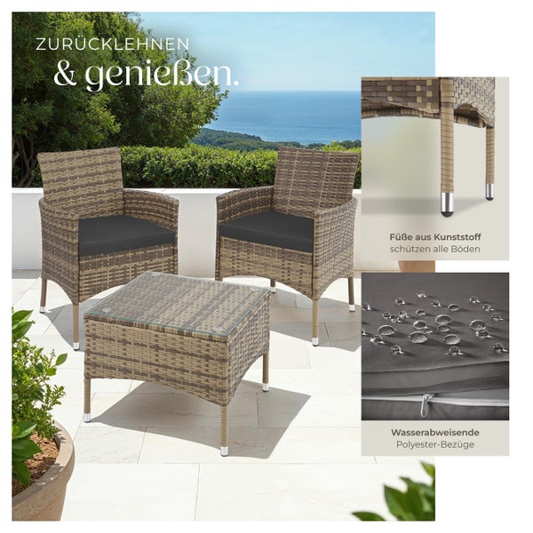 Rattanset tectake Luzern 2 Bezugssets für 2 Personen natur