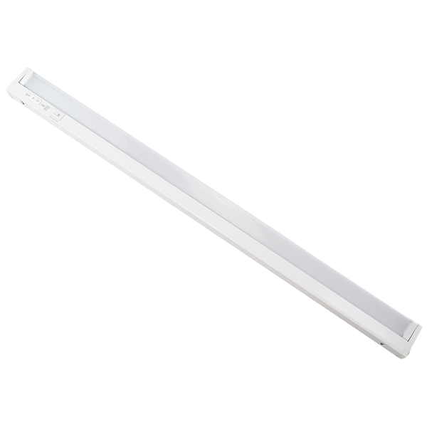 Weiße LED-Unterbauleuchte für Küche oder Möbel mit integriertem Schalter und Dimmfunktion.