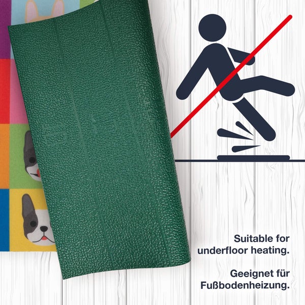 Texturierte rutschfeste Unterseite einer Matte, geeignet für Fußbodenheizung.