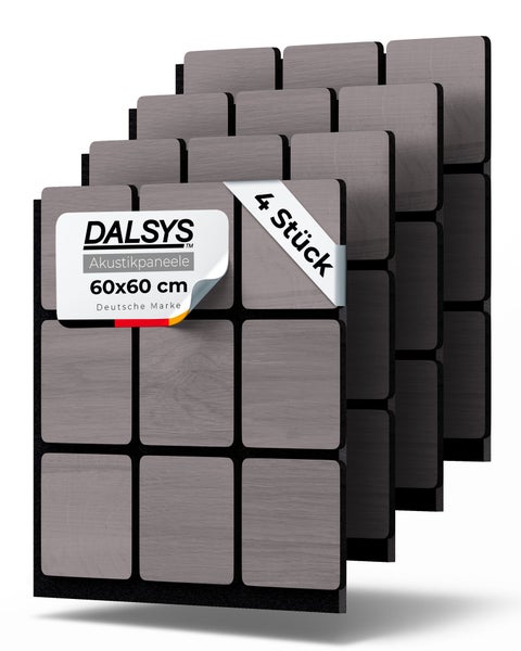 DALSYS Akustikpaneele im 4er-Set, quadratische Wandpaneele in Holzoptik, 60 mal 60 Zentimeter.