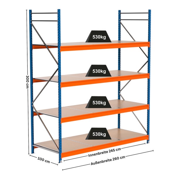 Regal mit vier Regalböden, belastbar mit jeweils 530 Kilogramm
