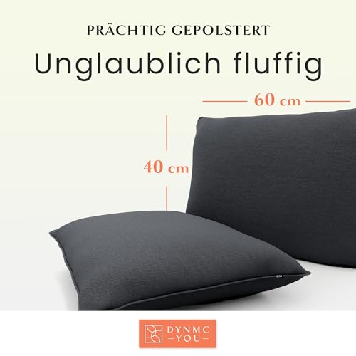 DYNMC you Sofakissen mit Füllung und Bezug - 2er Set 40x60cm mit Viel Füllung - VERGLEICHSSIEGER SEHR GUT - Rückenkissen mit Oeko TEX Baumwoll-Bezug - Bequeme Dekokissen - Couchkissen Anthrazit