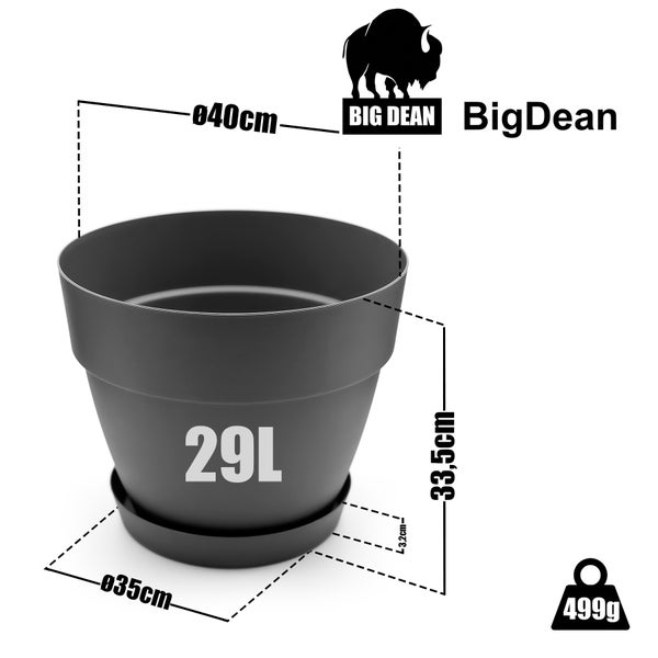BigDean 3 Stück Blumentopf mit Untersetzer rund ø40 cm in Anthrazit – Übertopf innen + außen geeignet – aus bruchsicherem Kunststoff & Made in Europe