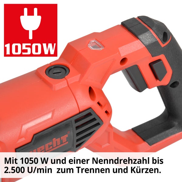 Hecht Logo auf Elektro-Fuchsschwanz mit 1050 Watt Leistung