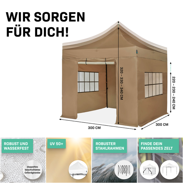 VONROC Pavillon 3x3m wasserdicht stabil - Partyzelt EasyUp System [3Min Aufbau] Popup Faltpavillon modular erweiterbar als Festival Zelt, Gartenpavillon