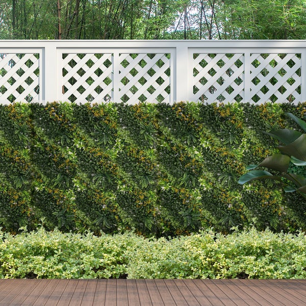 Outsunny 12 Stück künstliches Pflanzenwand Hecke, UV-Schutz, für Garten, Outdoor, 50x53 cm, PE-Kunststoff, Dunkelgrün