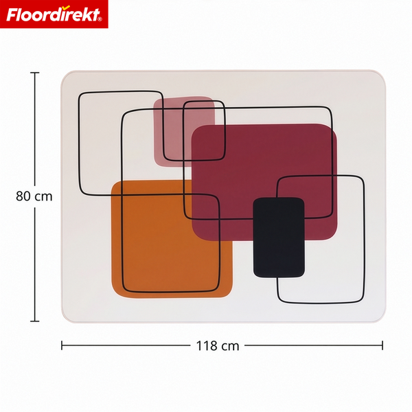 Floordirekt Logo, Bodenschutzmatte mit abstraktem geometrischem Muster, Maße 118 mal 80 Zentimeter.
