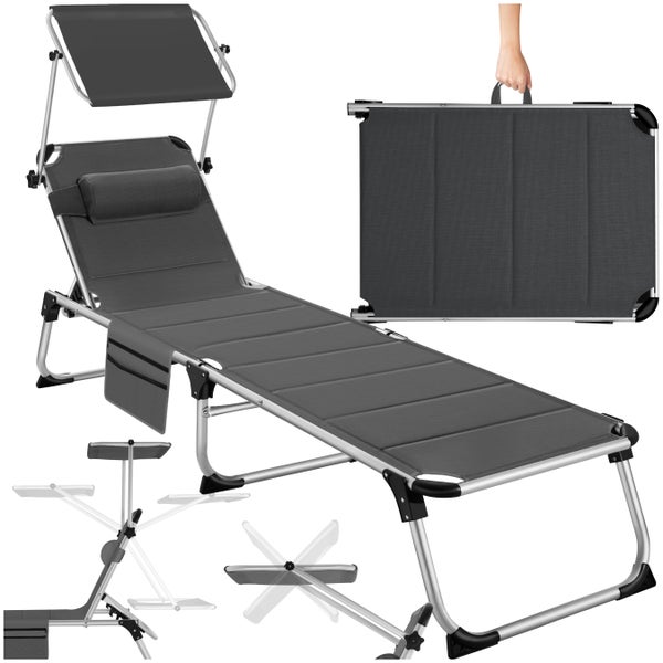Sonnenliege tectake Lorella 220 x 60,5 x 34 cm, mit Seitentasche  gepolstert, klappbar grau