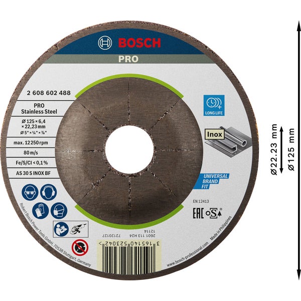 Bosch PRO Stainless Steel Schleifscheibe 125 x 6 x 22,23 mm - 2608602488