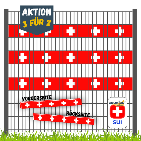 Zaunblende mit Schweizer Kreuz Muster und Aktion drei für zwei