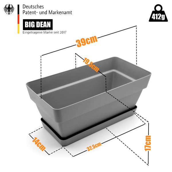 BigDean 3 Stück Blumenkasten 39 cm aus bruchfestem Kunststoff in Anthrazit – Balkon Pflanzkasten für innen & außen geeignet – Made in Europe