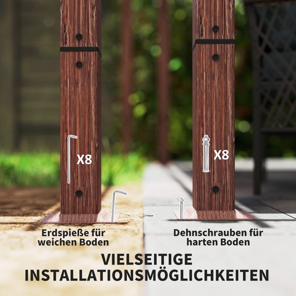 Outsunny Pergola ca. 3x4m Garten Pavillon mit magnetischen Pad, Terrassendachung aus Aluminium, Gartenpavillon mit verstellbares Dach, Freistehend, UV Schutz 30+, für Terrasse und Garten, Naturholz