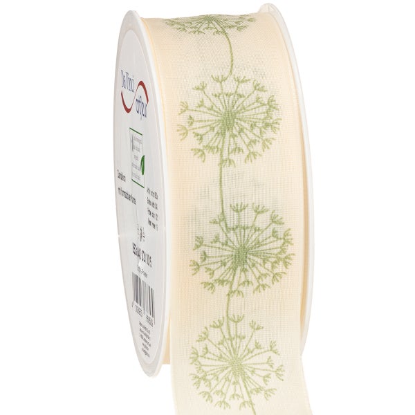Dekoband mit Pusteblumenmuster auf einer Rolle