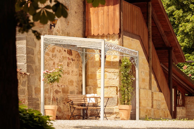 Pergola ELEO Elba 2 x 3 m weiß - pulverbeschichtet | mit Sonnensegel ecru