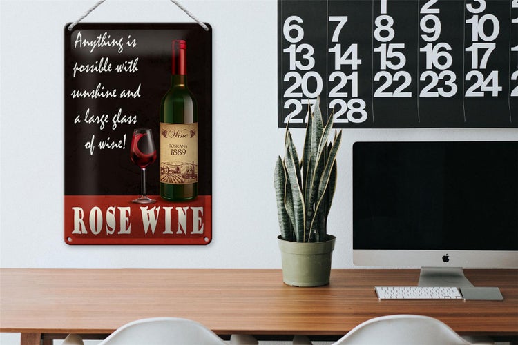 Blechschild Spruch 20x30cm Rose Wein anything is possible