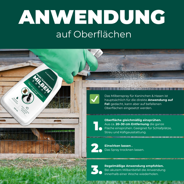 Silberkraft Milbenspray Hase/Kaninchen 500 ml, effektiver Schutz für Haustiere, Kontakt- und Umgebungsspray, Repellent gegen Milben, Milbenbefall zuverlässig bekämpfen