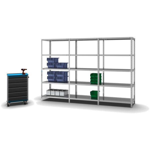 PROREGAL Fachbodenregal Schraubsystem Medium-Duty Grundregal HxBxT 200 x 100 x 50 cm 5 Ebenen Fachlast 200 kg Beidseitig Nutzbar Verzinkt