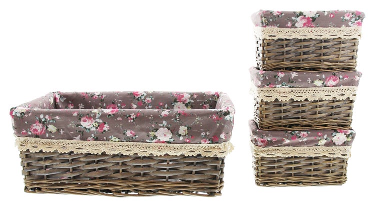FRANK FLECHTWAREN | Universalkorb Rosenliebe, 4er Set, WEIDE, 40 x 25 x 16 cm, 20 x 14 x 11 cm