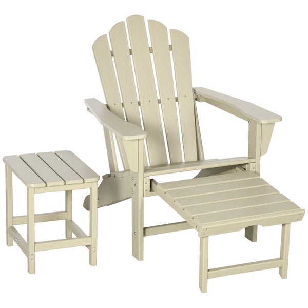 Outsunny Adirondack-Gartenstuhl mit Beistelltisch, Gartenliege mit Fußhocker, Terrassenstuhl mit Armlehne, Balkonstuhl, HDPE, Sand