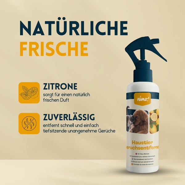 nimo® Haustier Geruchsentferner • Neutralisierendes Spray gegen Gerüche im Hauhalt