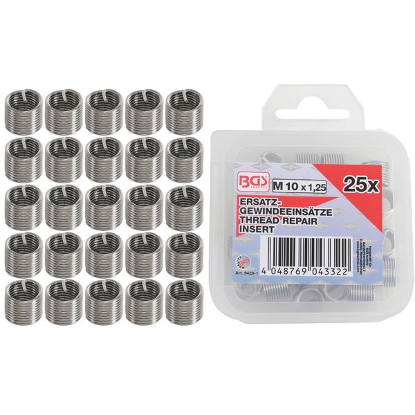 BGS Ersatz-Gewindeeinsätze M10 x 1,25 mm 25tlg. - 9428-1