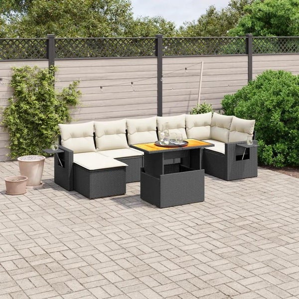 8-tlg. Garten-Sofagarnitur mit Kissen Schwarz Poly Rattan