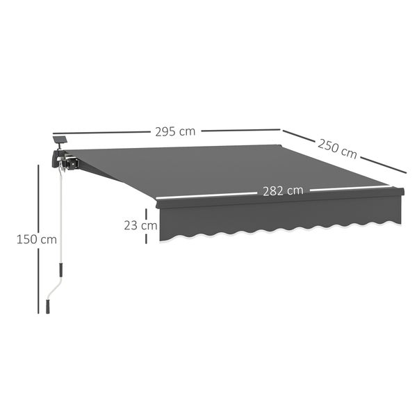 Outsunny Klemmmarkise mit Handkurbel Solar-Lichte Gelenkarmmarkise Markise Sonnenschutz UV 50+, Balkonmarkise inkl. Wandhalterung Sonnenmarkise 300 cm breit für Terrasse Balkon Veranda, Grau