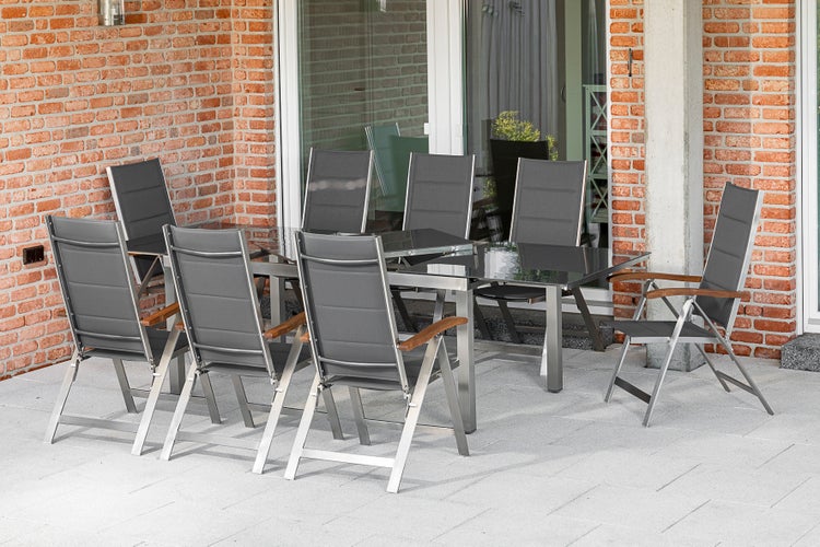 Ferrara Gartenmöbelset 9tlg., Klappsessel, Ausziehtisch 180 (240) x 100 cm