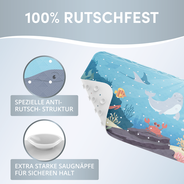 avakido® Badewannenmatte Kinder rutschfest - Inklusive 2 Haken zum Aufhängen - 100% BPA-Frei, Wanneneinlage, Antirutschmatte Badewanne - schimmelresistent & maschinenwaschbar