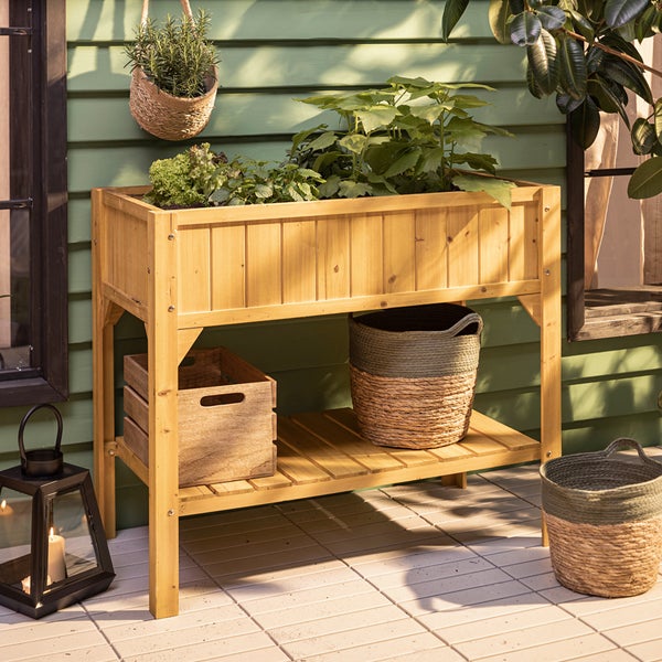FRANK FLECHTWAREN | Hochbeet Gartenlust, 100 x 50 x 90 cm, HOLZ, KUNSTSTOFF