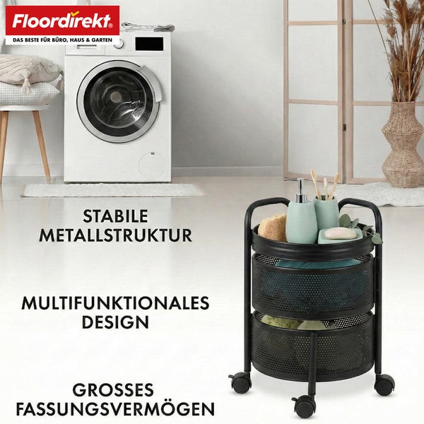 Badezimmer Szene mit Waschmaschine und Rollwagen mit zwei Ablageflächen