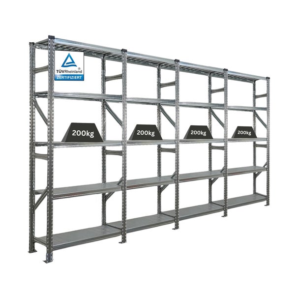 Metallregal mit vier Ebenen und TÜV Rheinland Zertifikat