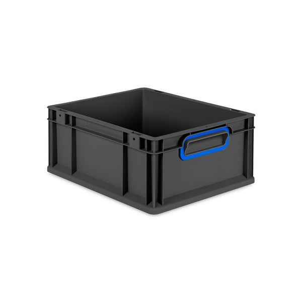 Eurobox NextGen Color, HxBxT 17x30x40cm, 16 Liter, Griffe blau geschlossen, Schwarz, Eurobehälter, Transportbox, Transportbehälter, Stapelbehälter