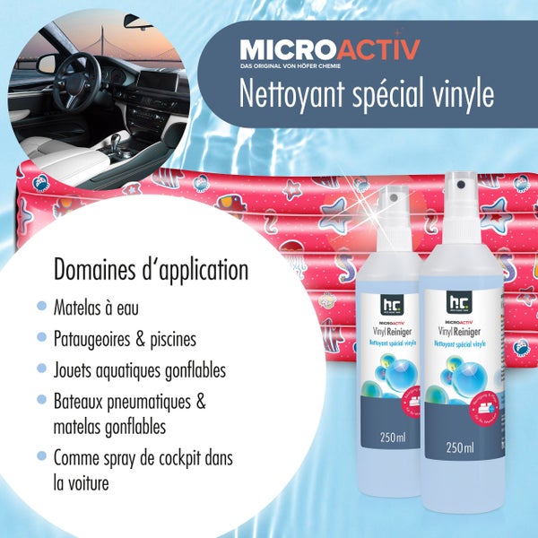 Microactiv Vinylreiniger für Wasserbetten, Planschbecken, aufblasbares Wasserspielzeug, Boote, Matratzen und als Cockpitspray im Auto