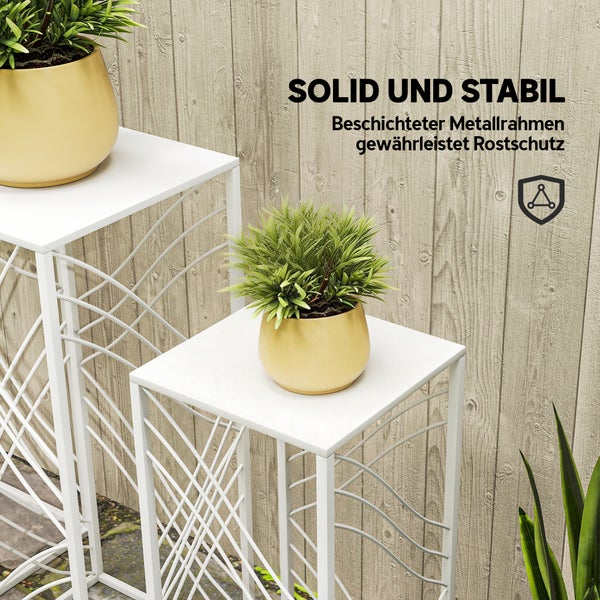 Stabiles Blumenständer-Set aus beschichtetem Metall mit Rostschutz und dekorativem Gestell.