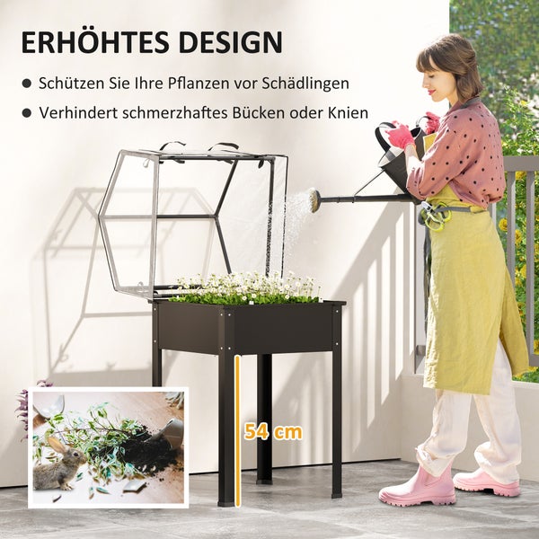 Outsunny Hochbeet mit Abdeckung, erhöhtes Kräuterbeet mit Ablauflöchern, Pflanzkasten aus Metall, wetterbeständig Gemüsebeet, Gartenbeet, Pflanzbeet für Garten, Balkon, 60 x 60 x 120 cm, Schwarz