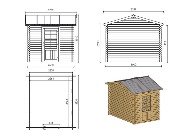 Gartenhaus, Gerätehaus 7,50m2 - 2,50x3m - 28mm - Imprägniert