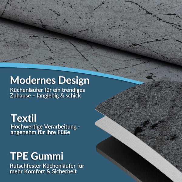 Küchenläufer mit Textiloberfläche und TPE Gummi Beschichtung