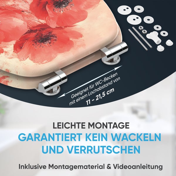 Toilettendeckel mit Mohnblumenmuster und Montagezubehör