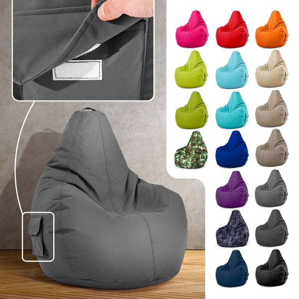 Green Bean Sitzsack mit Rückenlehne 80x70x90cm - Gaming Chair mit 230L Füllung Kuschelig Weich Waschbar - Bean Bag Bodenkissen Lounge Chair Sitzhocker Relax-Sessel Gamer Gamingstuhl Grau