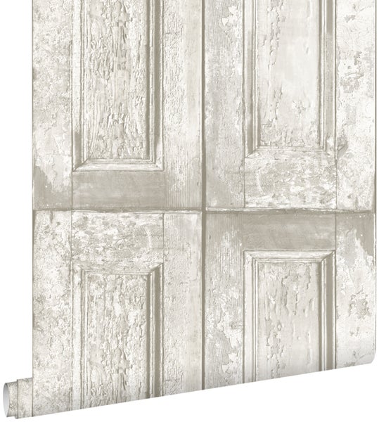Tapete mit Holzoptik und abblätternder Farbe